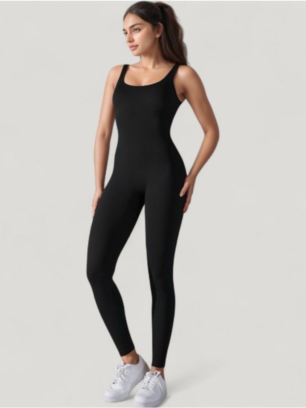 All In Motion Black Ribbed Compression Jumpsuit - Picture 2 of 4